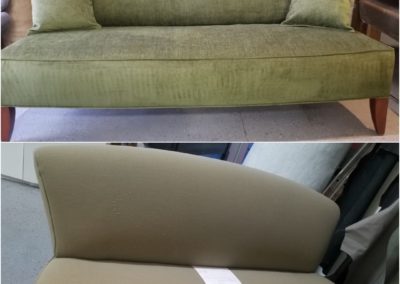 On top, there's a couch with bumpy fabric. On the bottom, there's a green couch with smooth fabric.