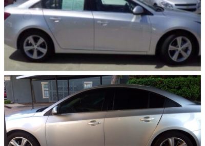 On the top, there's a car without tinted windows. On the bottom, there's the same car with a tint.