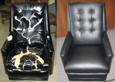 On the left, there is a very ripped upholstery chair. On the right there the same chair, but smooth.