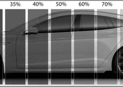 There's a car that has percentages of tints. The left has 15%. It's the darkest. The right is none.
